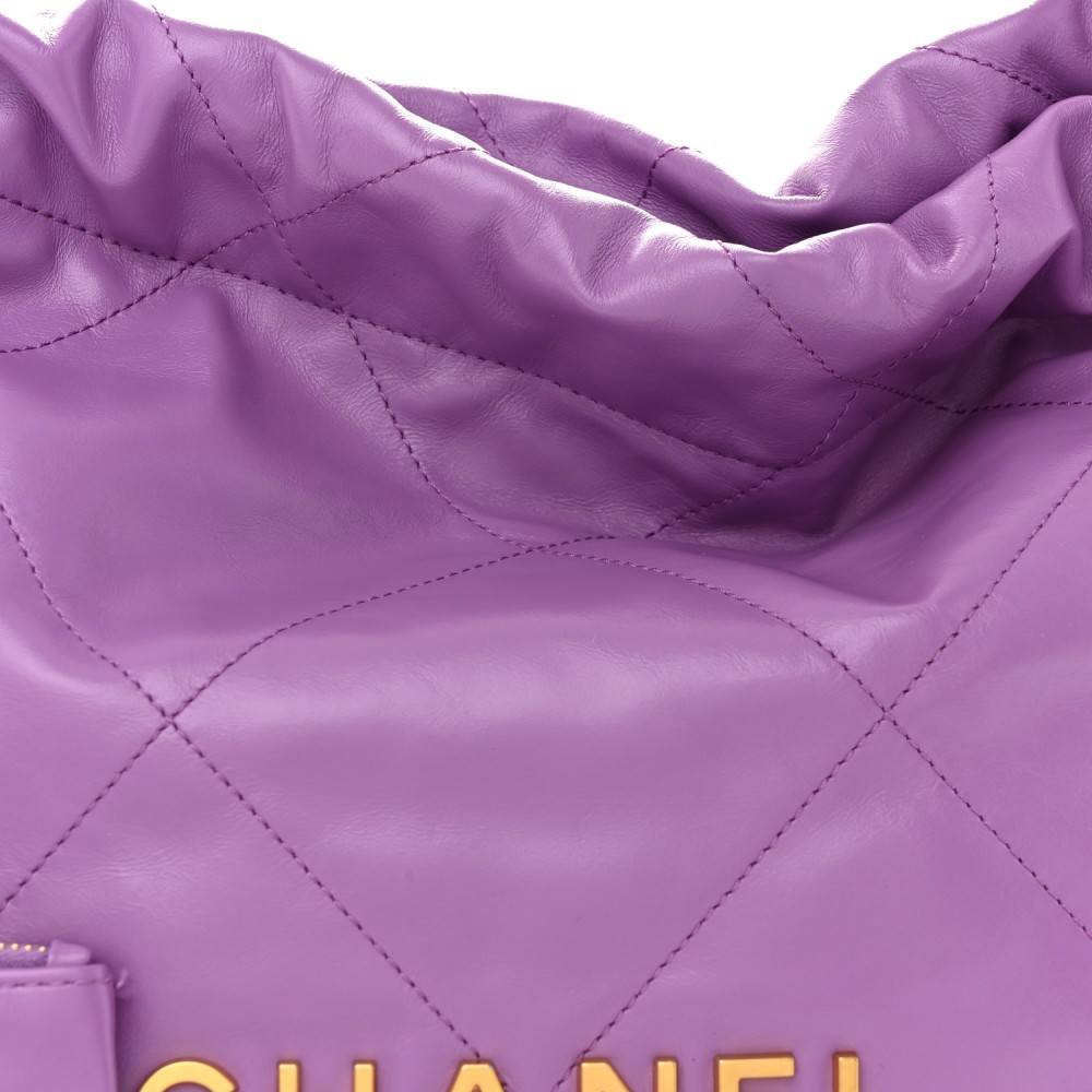 Shiny Calfskin Quilted Small Chanel 22 Purple