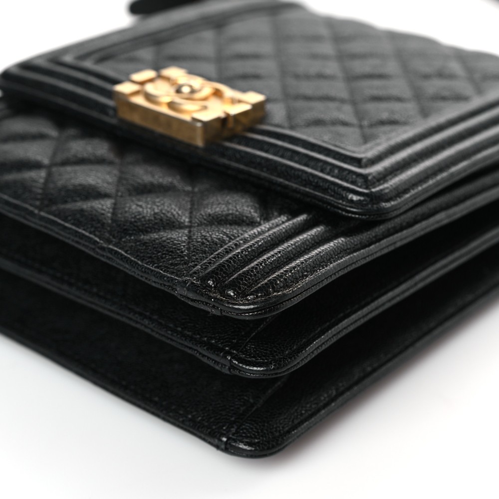 Caviar Quilted North South Boy Flap Black