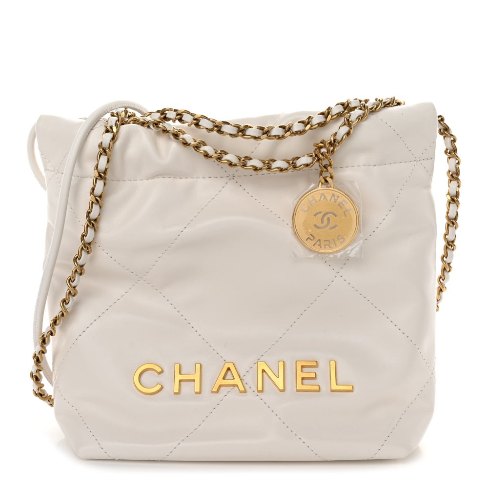 Shiny Calfskin Quilted Mini Chanel 22 White