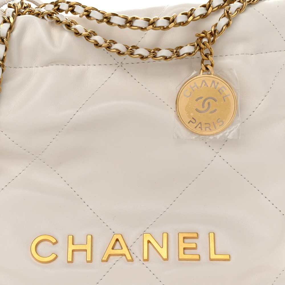 Shiny Calfskin Quilted Mini Chanel 22 White