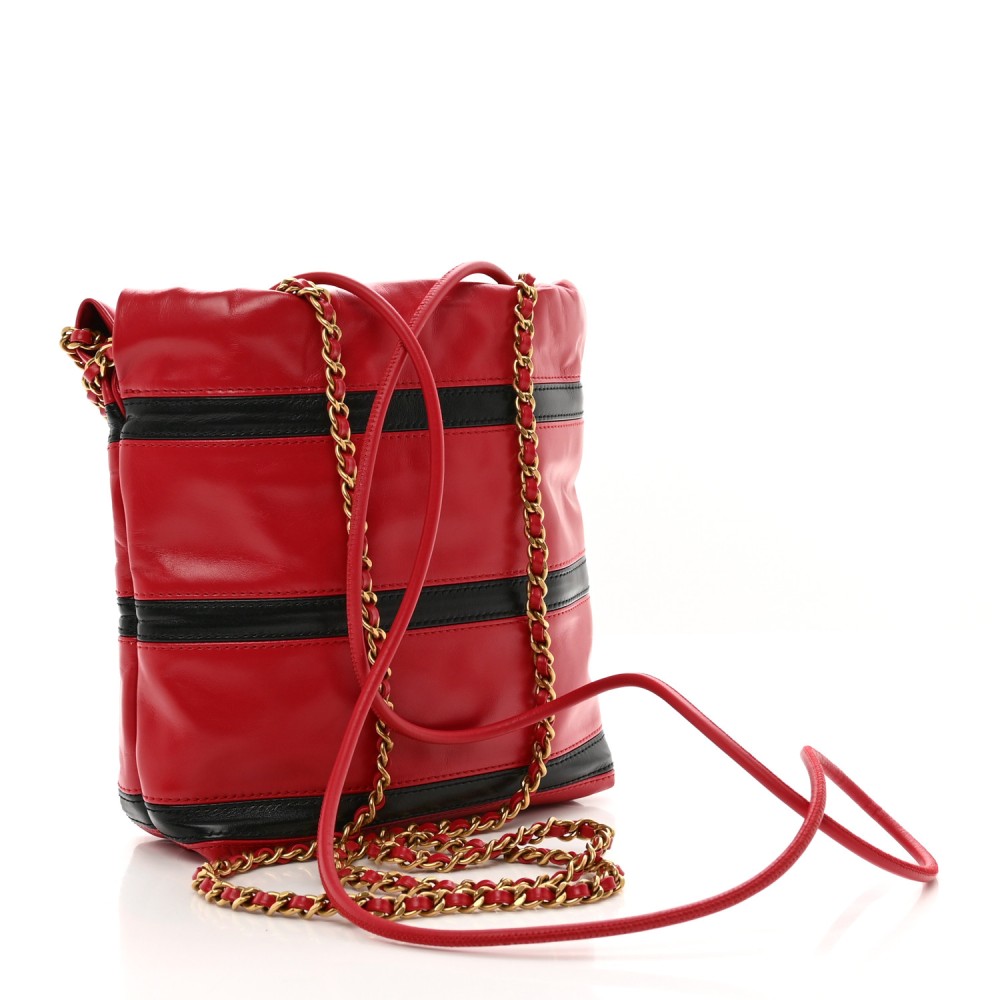 Shiny Calfskin Striped Mini Chanel 22 Red Black