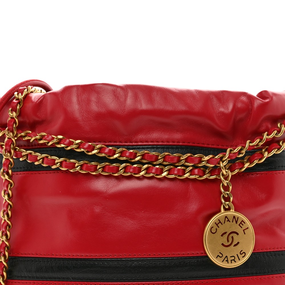 Shiny Calfskin Striped Mini Chanel 22 Red Black