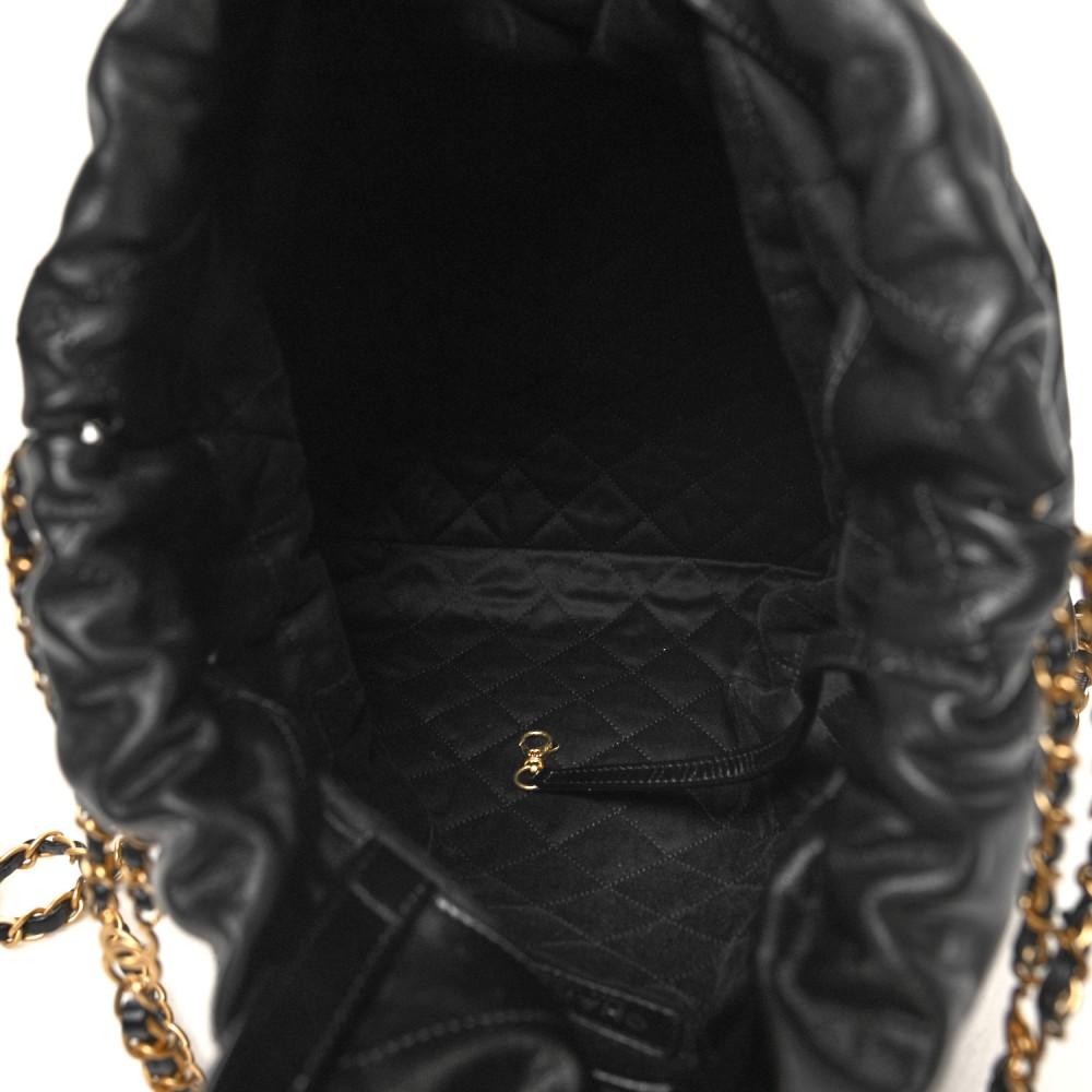 Shiny Calfskin Quilted Chanel 22 Backpack Black