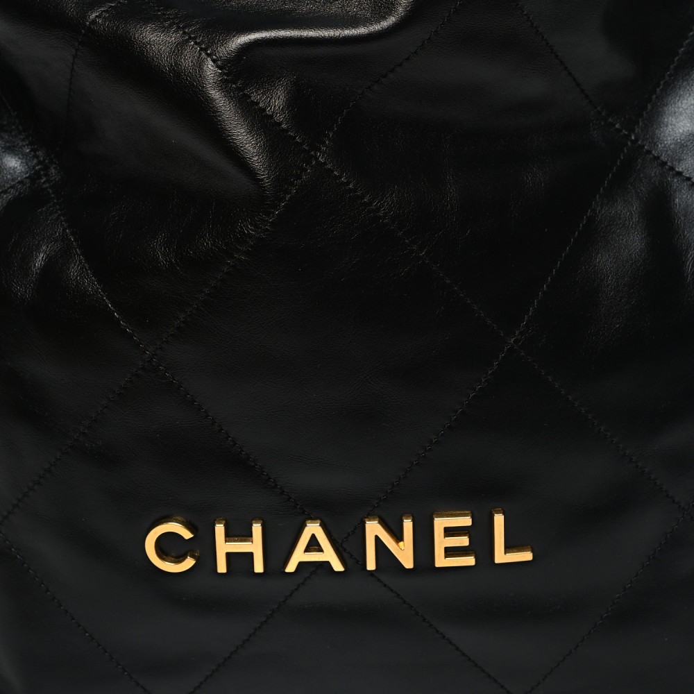 Shiny Calfskin Quilted Chanel 22 Backpack Black