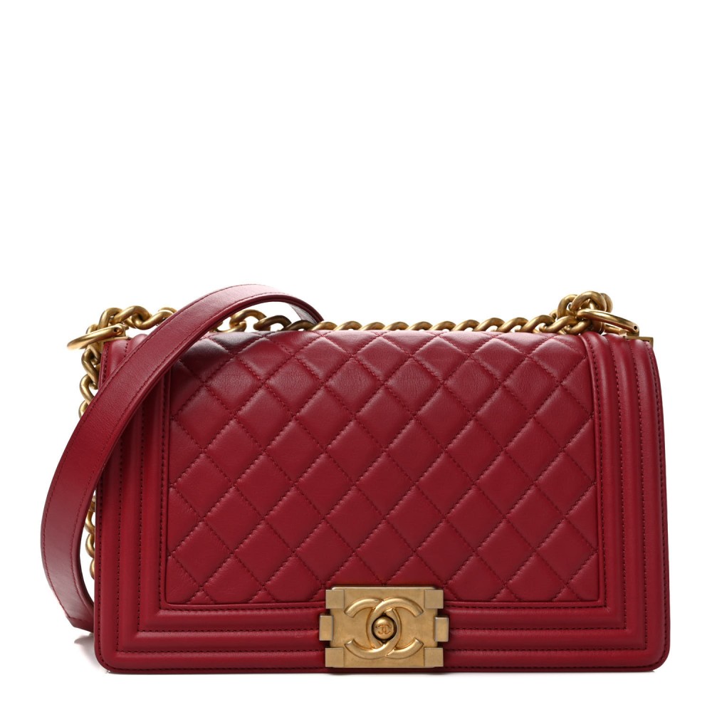 Lambskin Quilted Medium Boy Flap Red