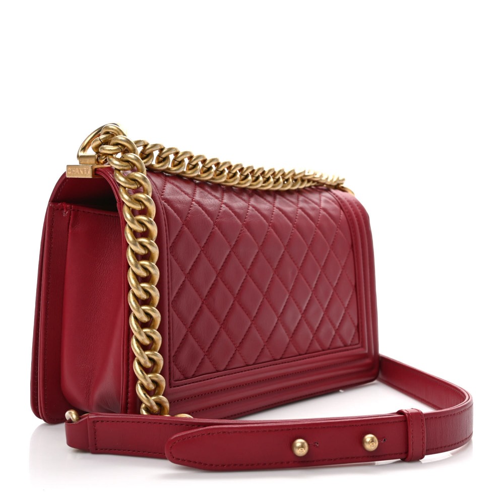 Lambskin Quilted Medium Boy Flap Red