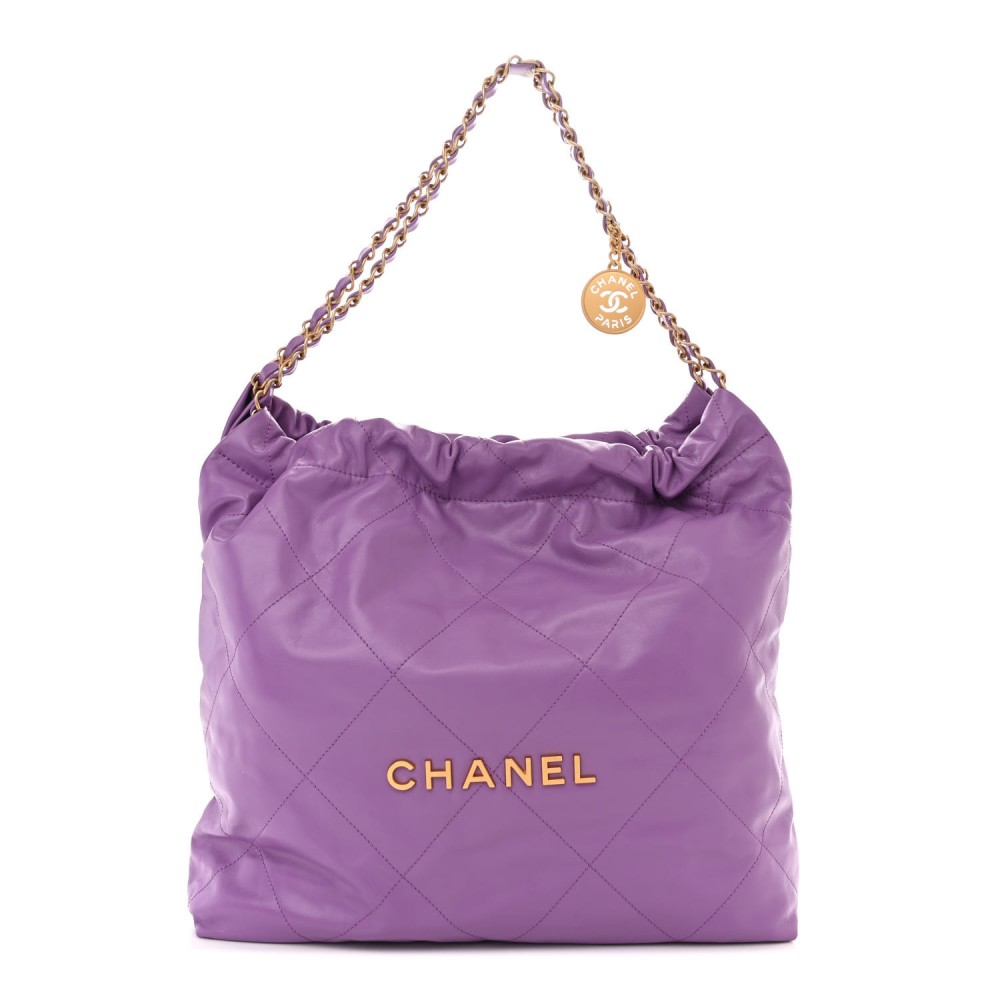 Shiny Calfskin Quilted Chanel 22 Purple