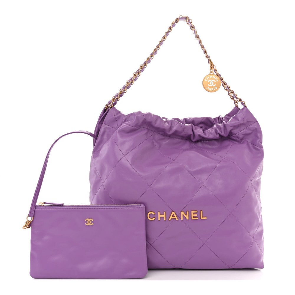 Shiny Calfskin Quilted Chanel 22 Purple