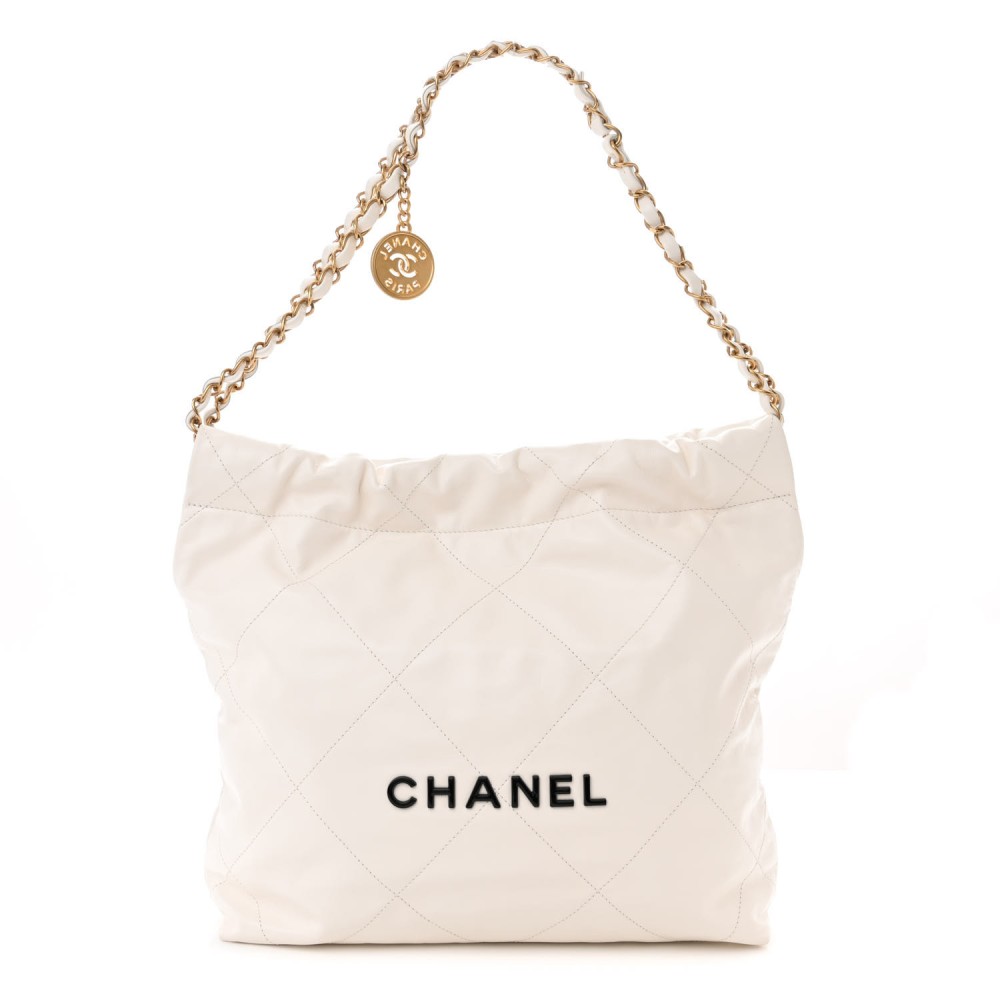 Shiny Calfskin Quilted Small Chanel 22 White