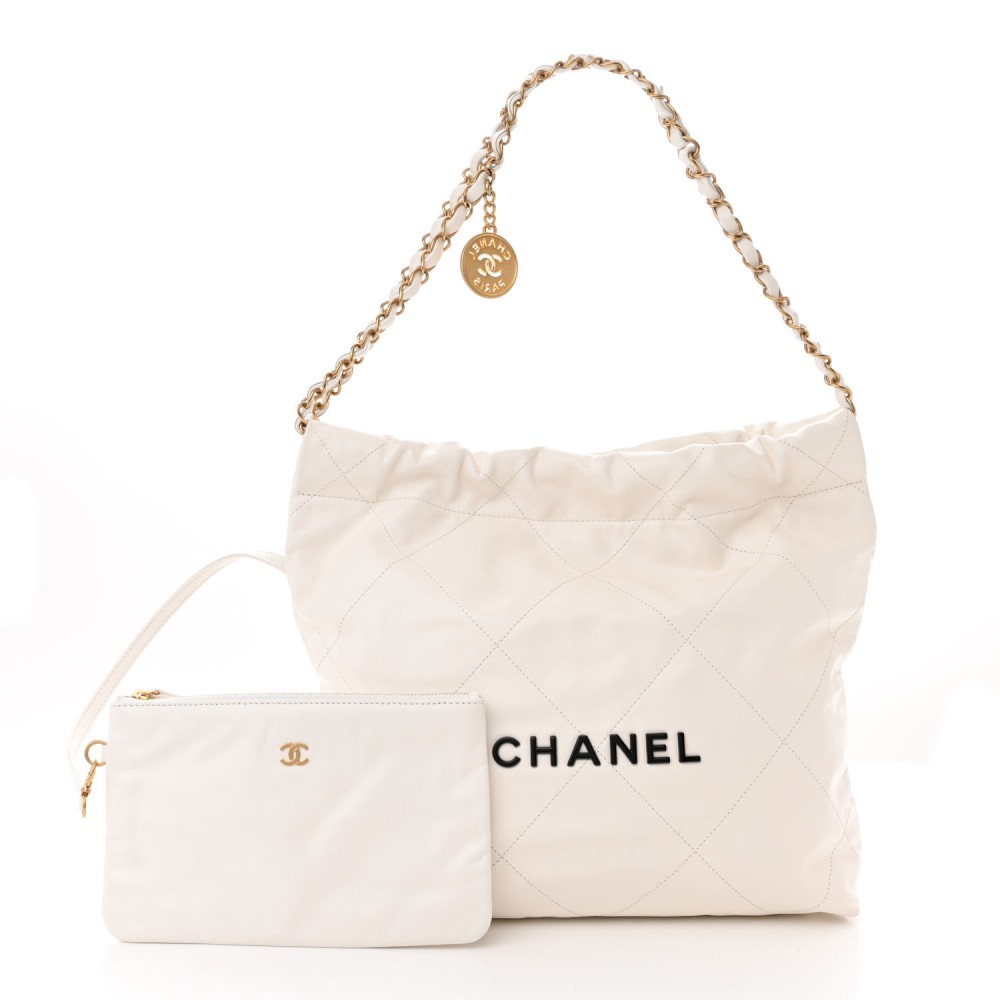 Shiny Calfskin Quilted Small Chanel 22 White