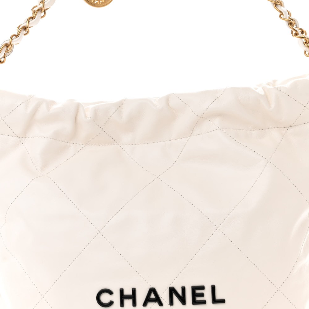 Shiny Calfskin Quilted Small Chanel 22 White