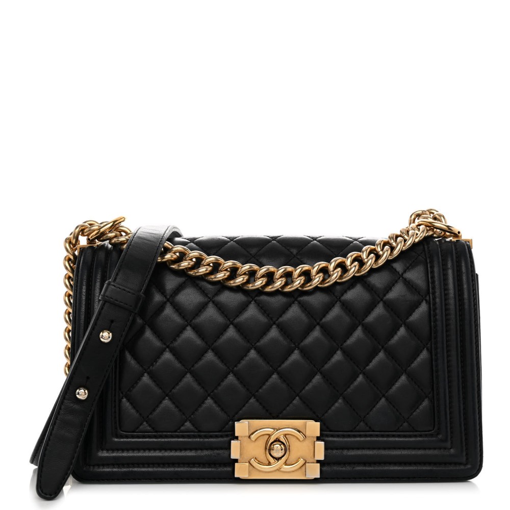 Lambskin Quilted Medium Boy Flap Black