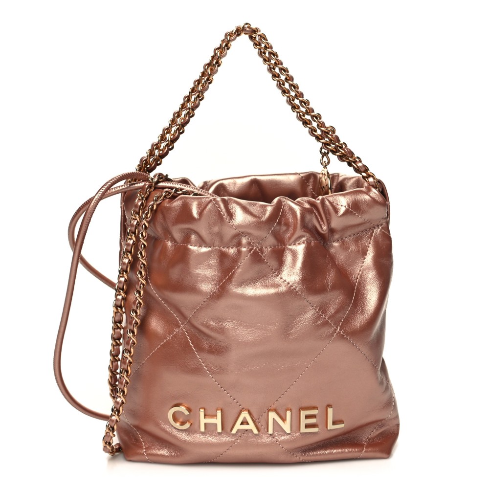 Metallic Calfskin Quilted Mini Chanel 22 Copper