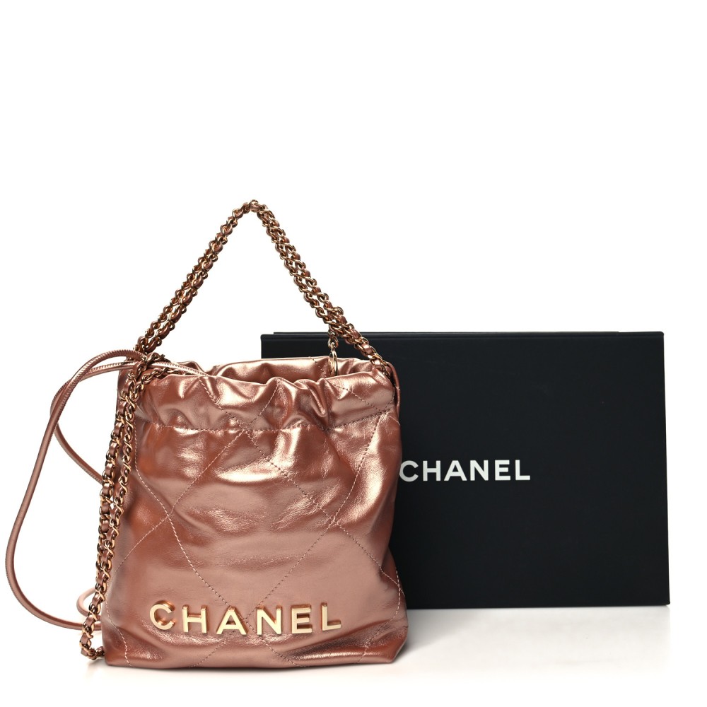 Metallic Calfskin Quilted Mini Chanel 22 Copper