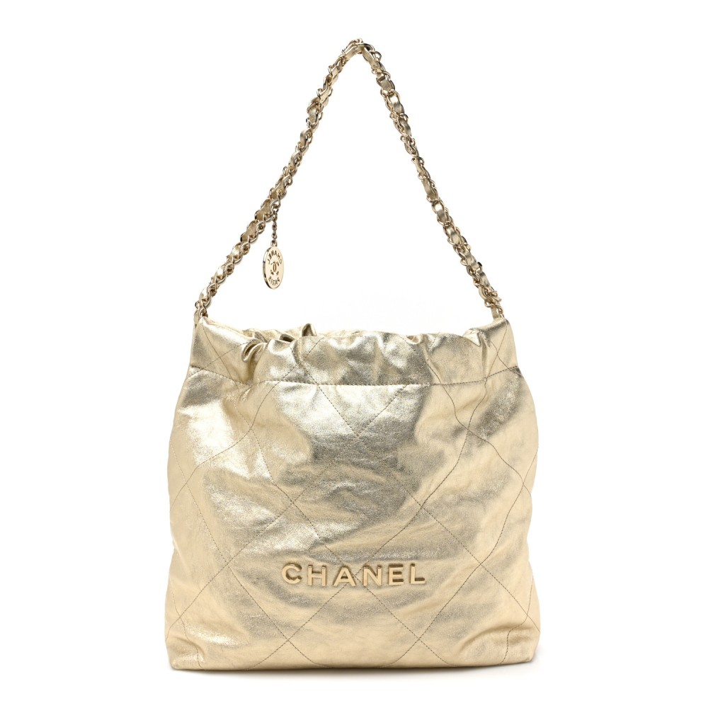 Metallic Calfskin Quilted Small Chanel 22 Light Gold