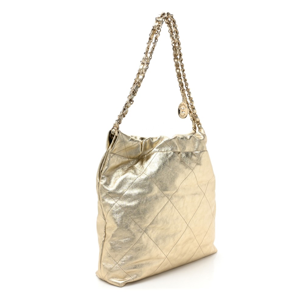 Metallic Calfskin Quilted Small Chanel 22 Light Gold