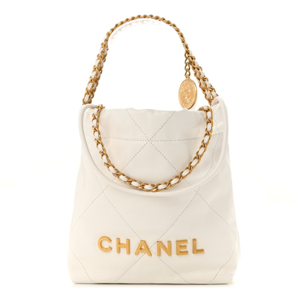 Shiny Calfskin Quilted Mini Chanel 22 White