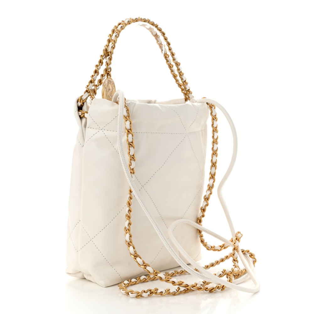 Shiny Calfskin Quilted Mini Chanel 22 White