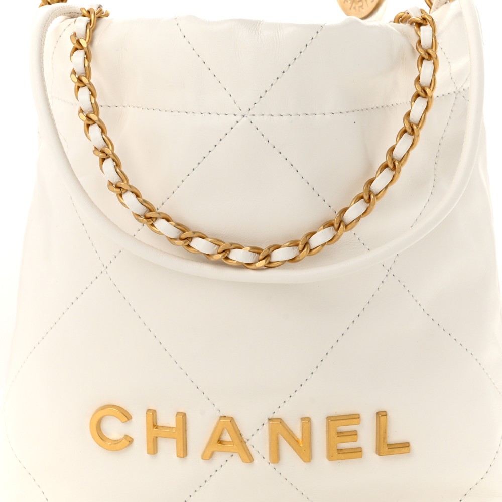 Shiny Calfskin Quilted Mini Chanel 22 White