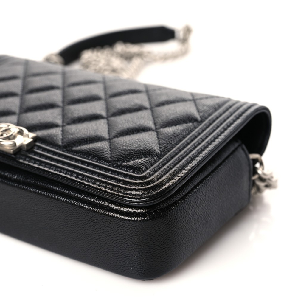 Caviar Quilted Boy Phone Holder Wallet On Chain Black