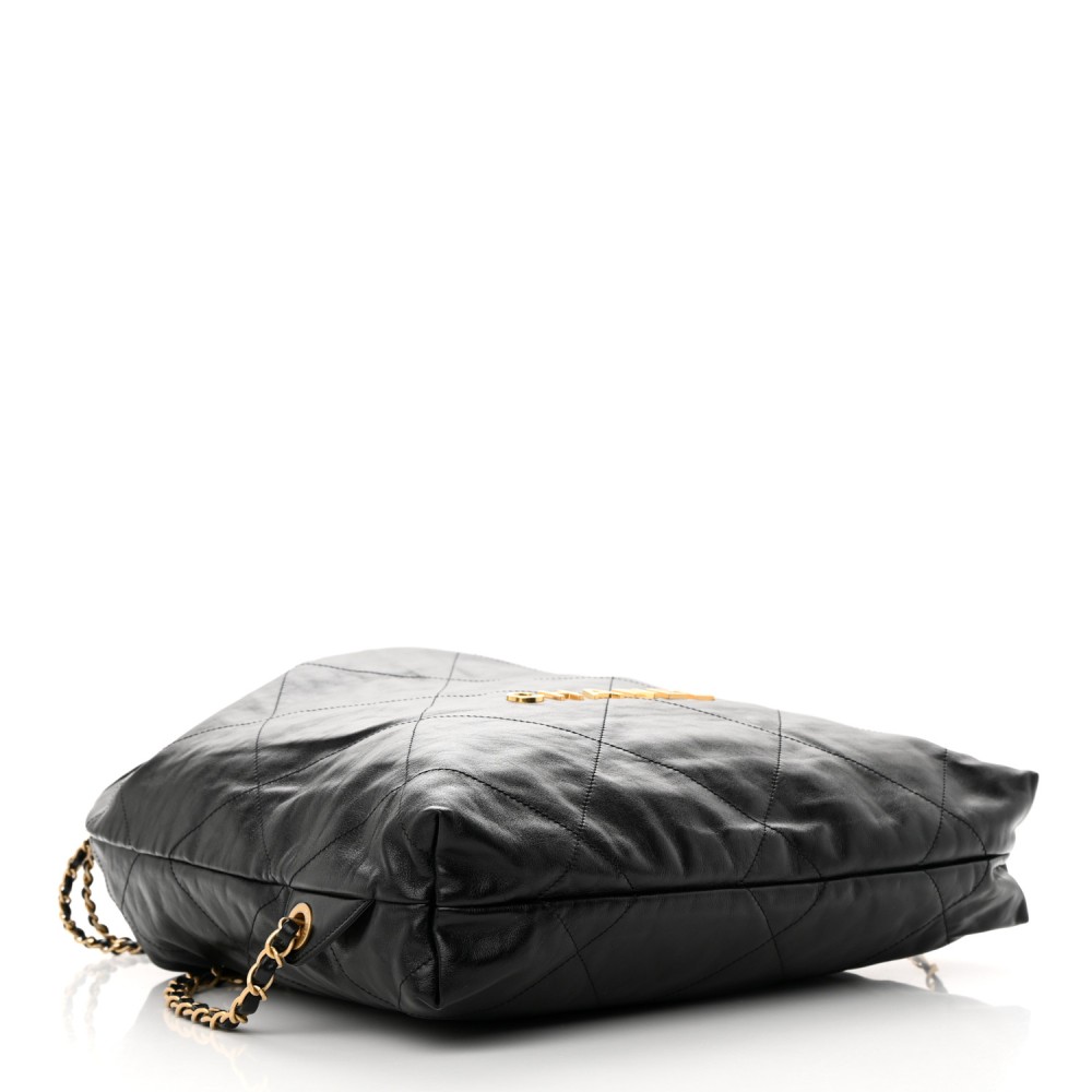 Shiny Calfskin Quilted Chanel 22 Backpack Black