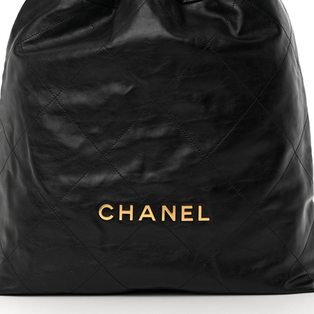 Shiny Calfskin Quilted Chanel 22 Backpack Black