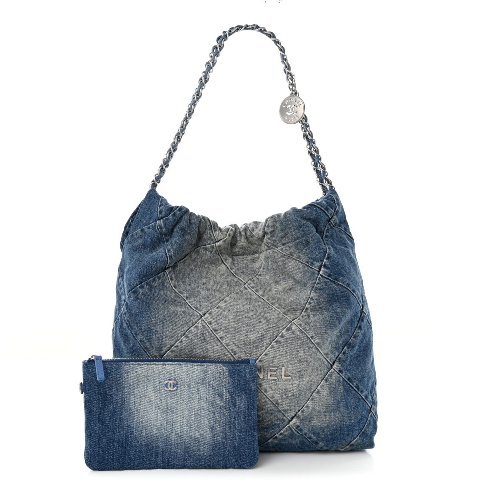 Denim Quilted Chanel 22 Blue