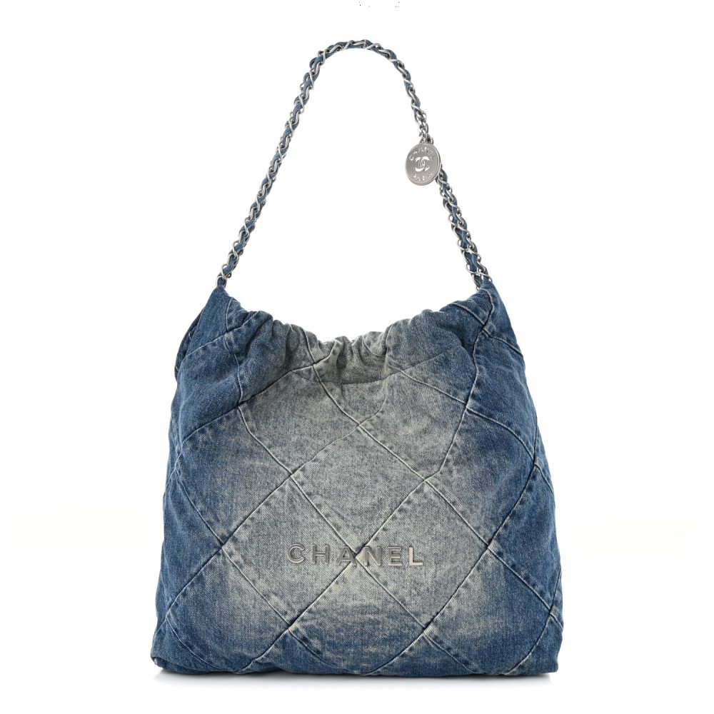 Denim Quilted Chanel 22 Blue