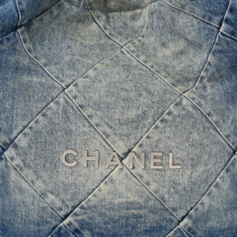 Denim Quilted Chanel 22 Blue