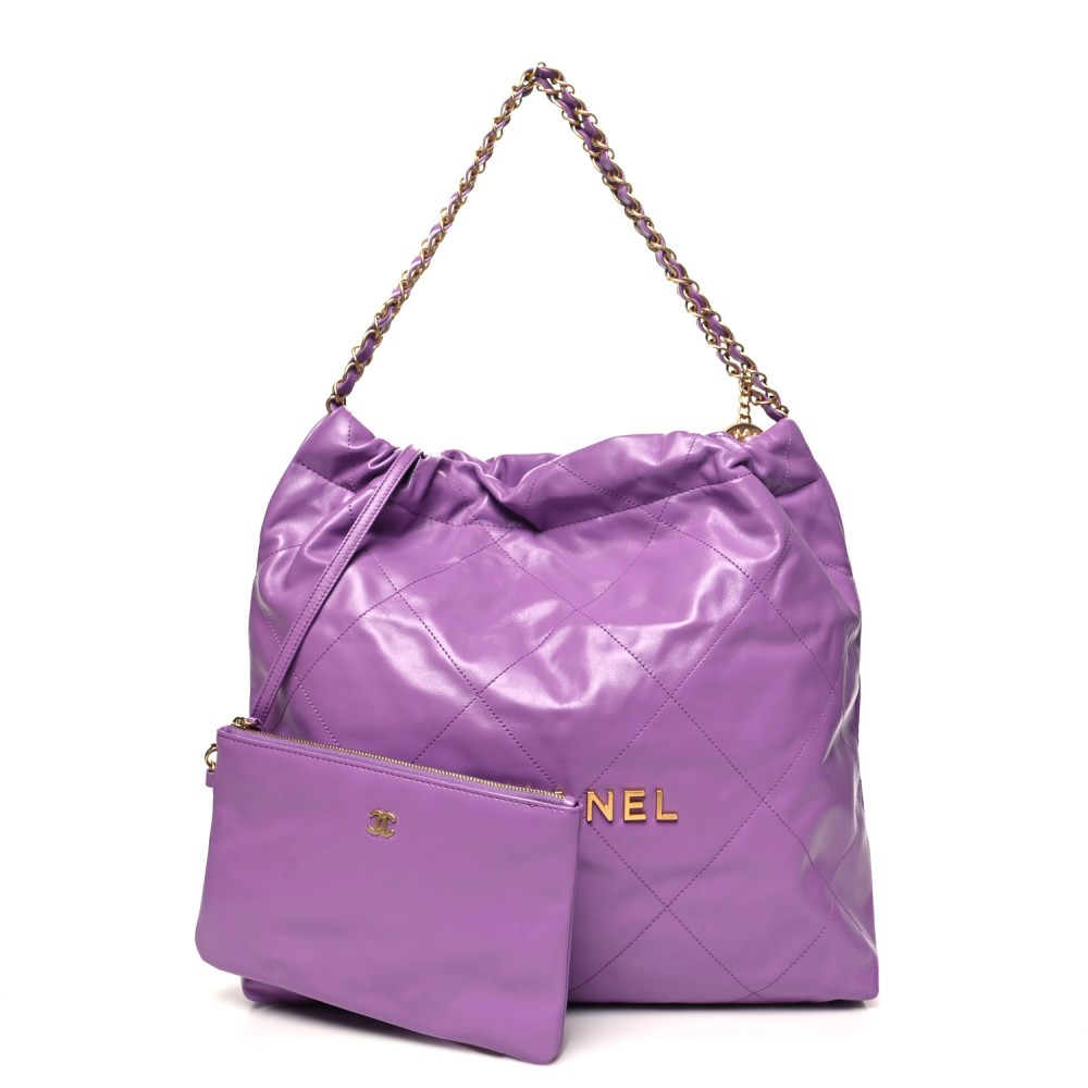 Shiny Calfskin Quilted Chanel 22 Purple