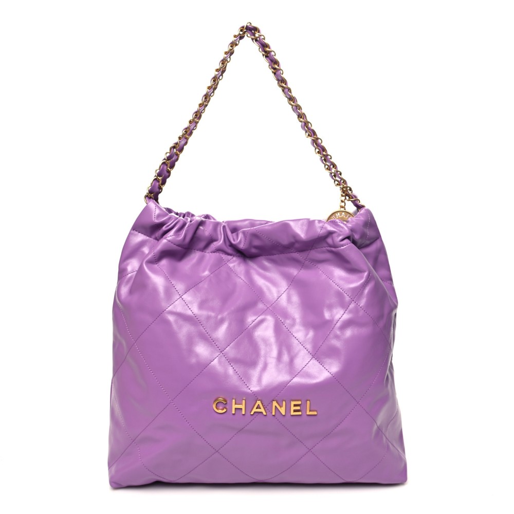 Shiny Calfskin Quilted Chanel 22 Purple