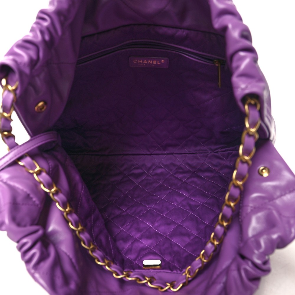 Shiny Calfskin Quilted Chanel 22 Purple