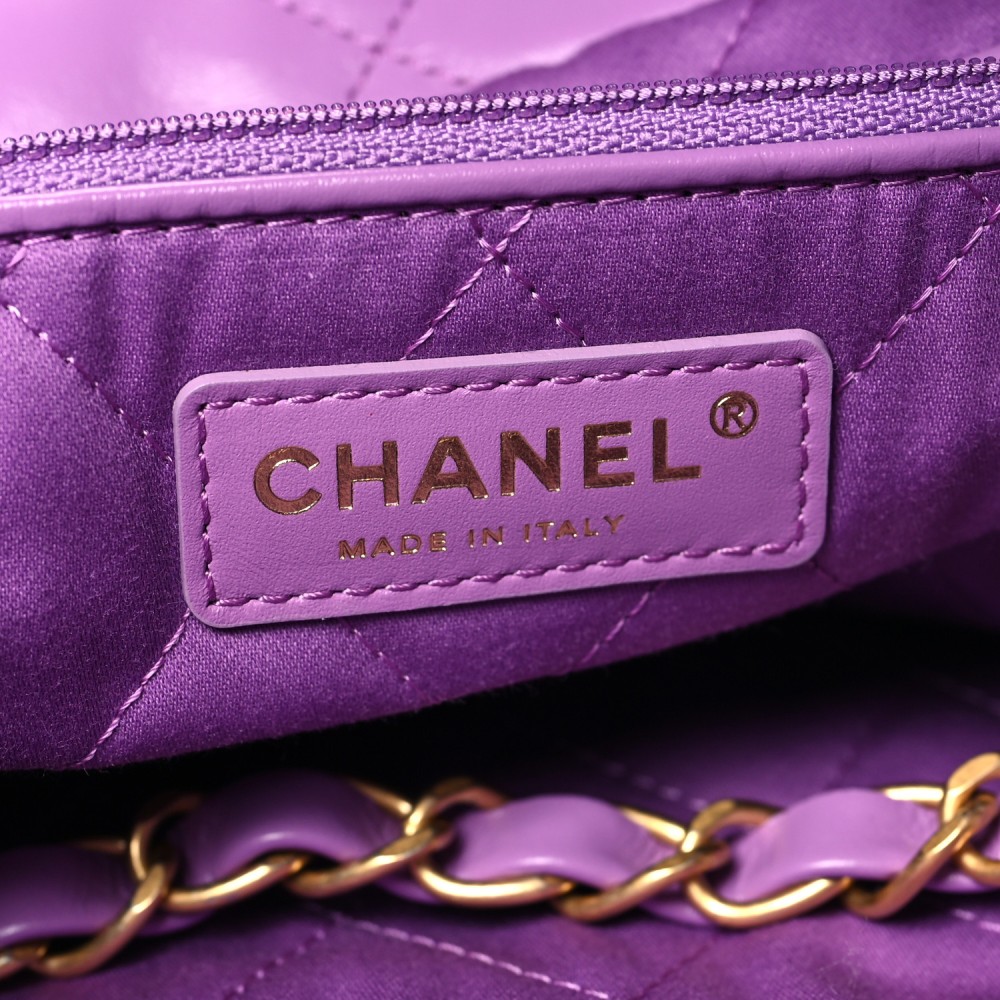 Shiny Calfskin Quilted Chanel 22 Purple