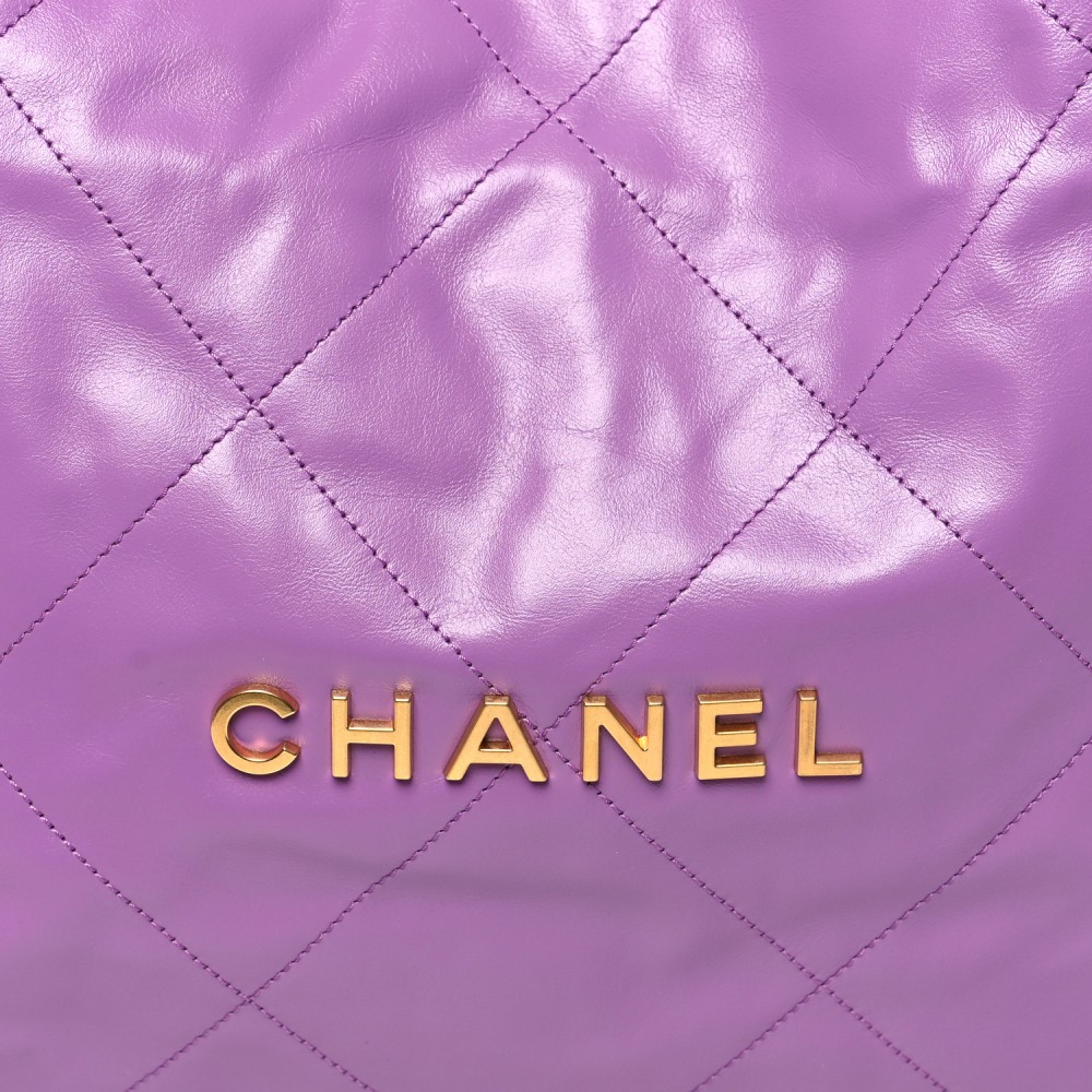 Shiny Calfskin Quilted Chanel 22 Purple