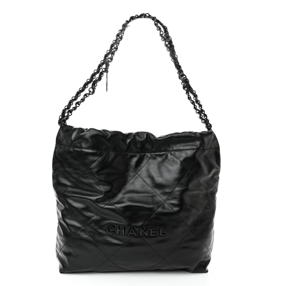 Shiny Calfskin Quilted Small Chanel 22 So Black