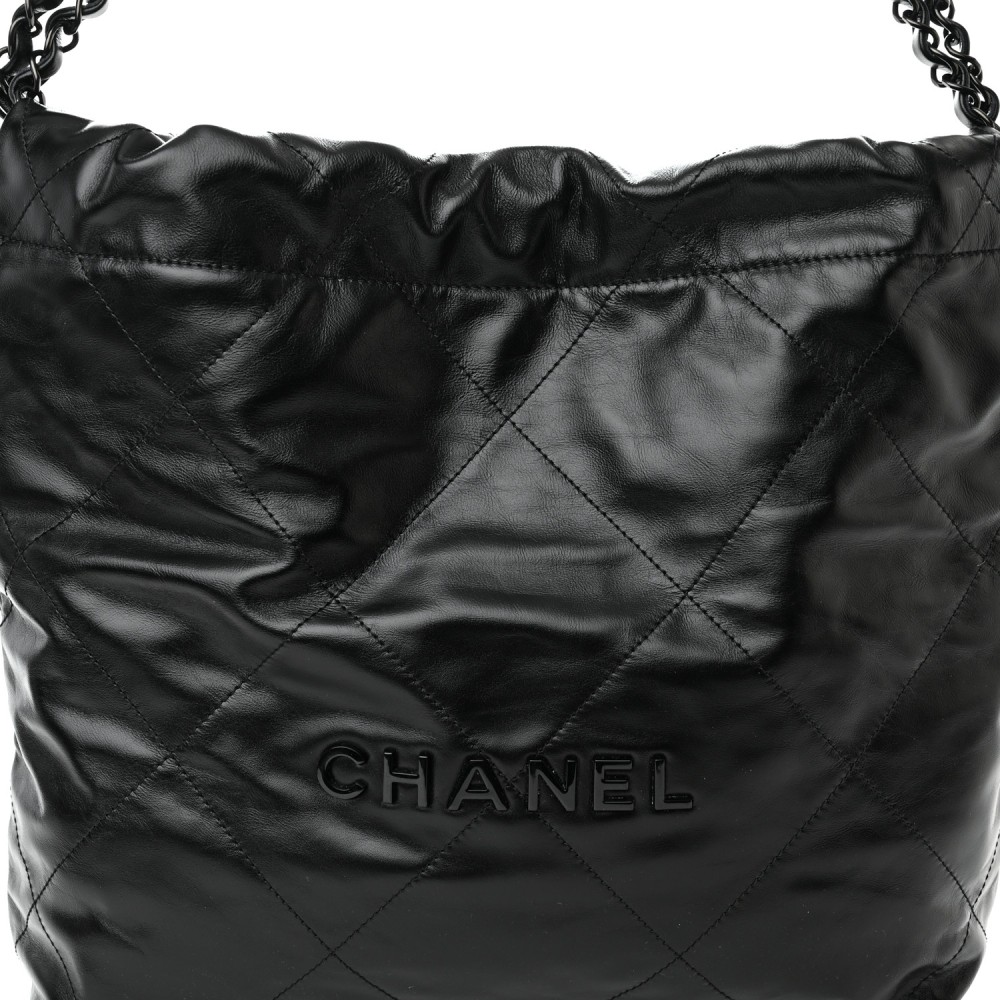 Shiny Calfskin Quilted Small Chanel 22 So Black