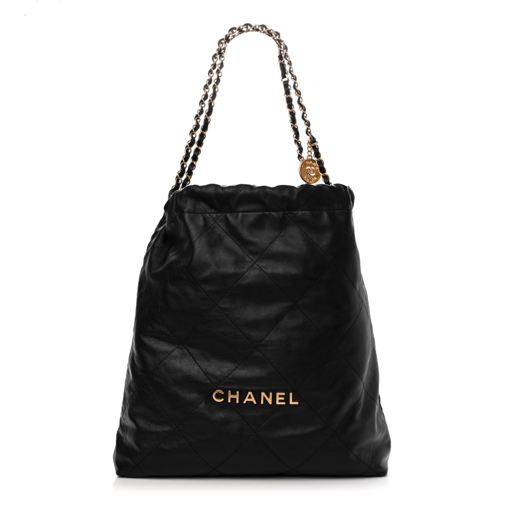 Shiny Calfskin Quilted Large Chanel 22 Black