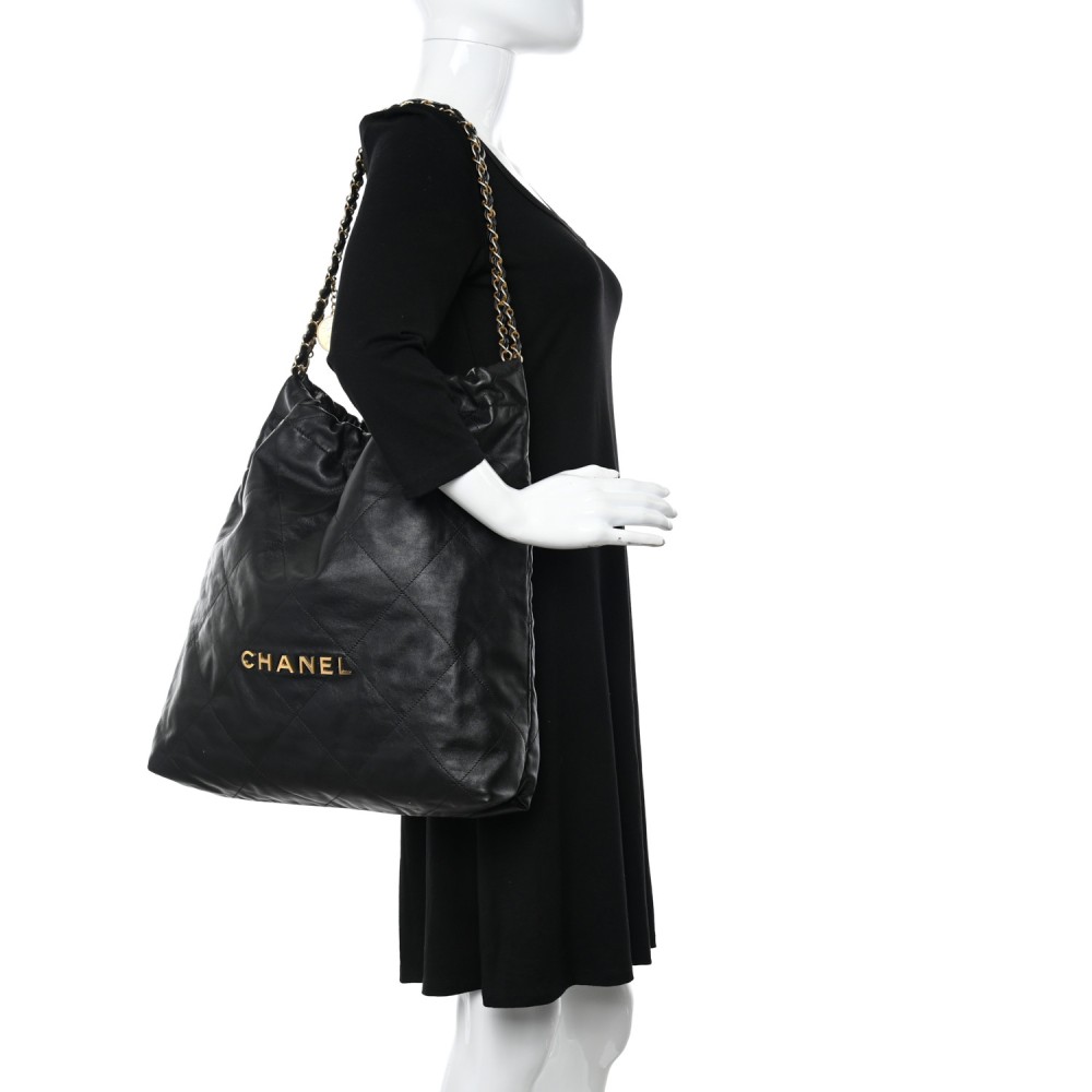 Shiny Calfskin Quilted Large Chanel 22 Black