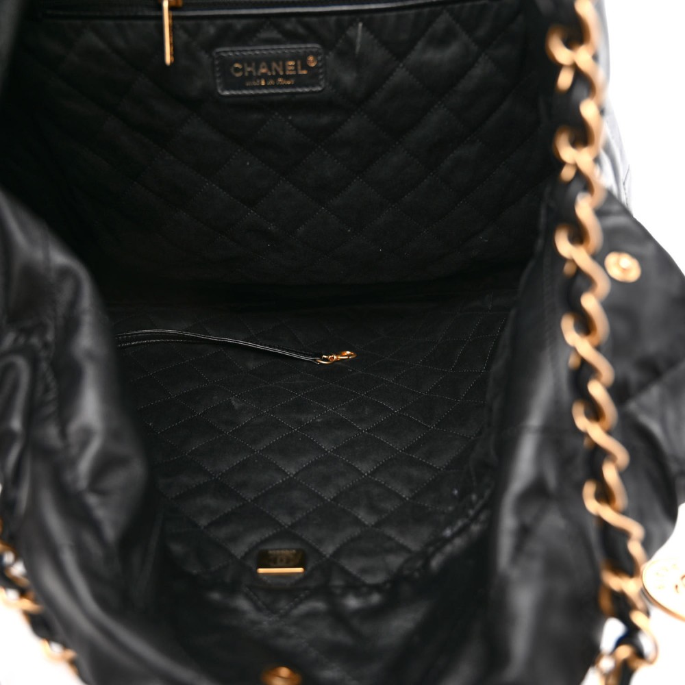 Shiny Calfskin Quilted Large Chanel 22 Black