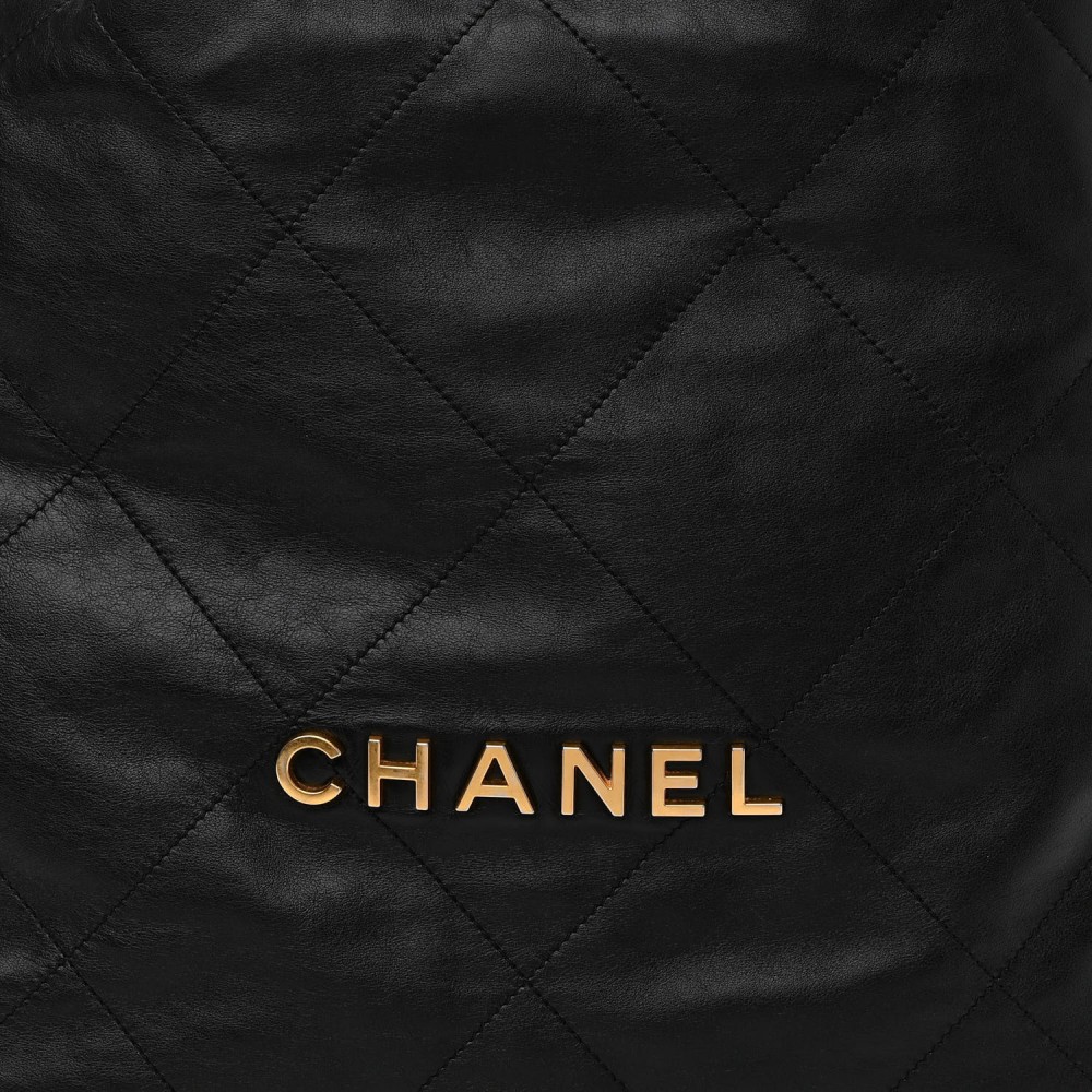 Shiny Calfskin Quilted Large Chanel 22 Black