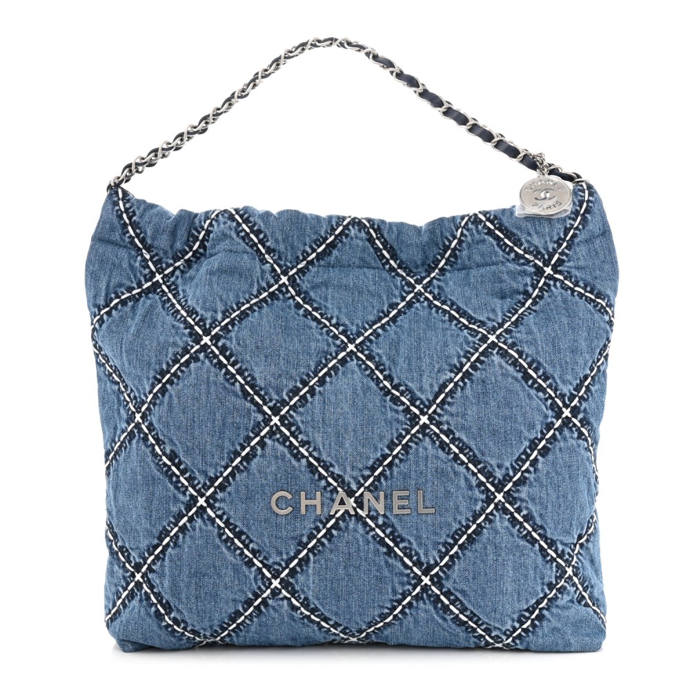 Stitched Denim Quilted Chanel 22 Blue