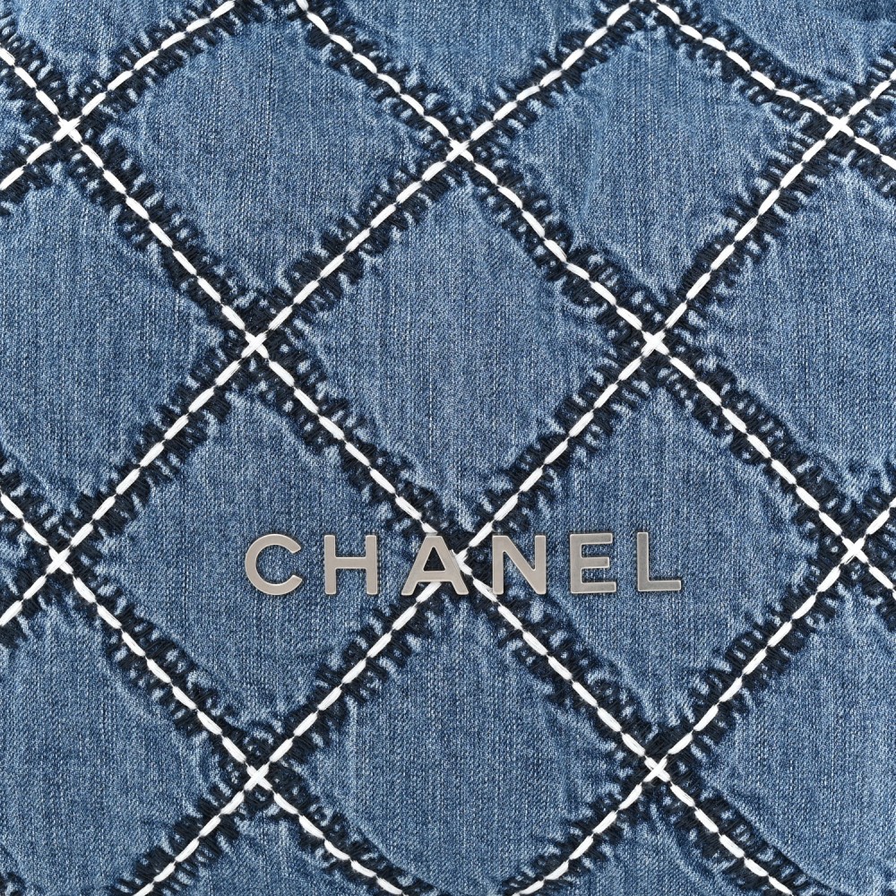 Stitched Denim Quilted Chanel 22 Blue