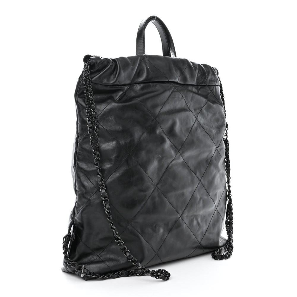 Shiny Calfskin Quilted Chanel 22 Backpack So Black