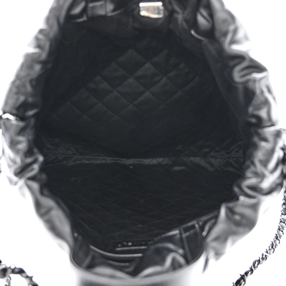 Shiny Calfskin Quilted Chanel 22 Backpack So Black