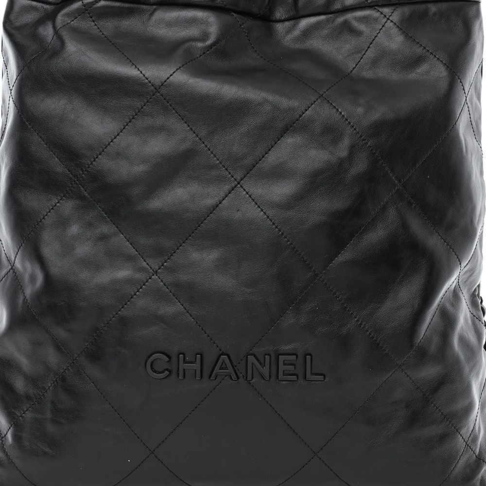 Shiny Calfskin Quilted Chanel 22 Backpack So Black