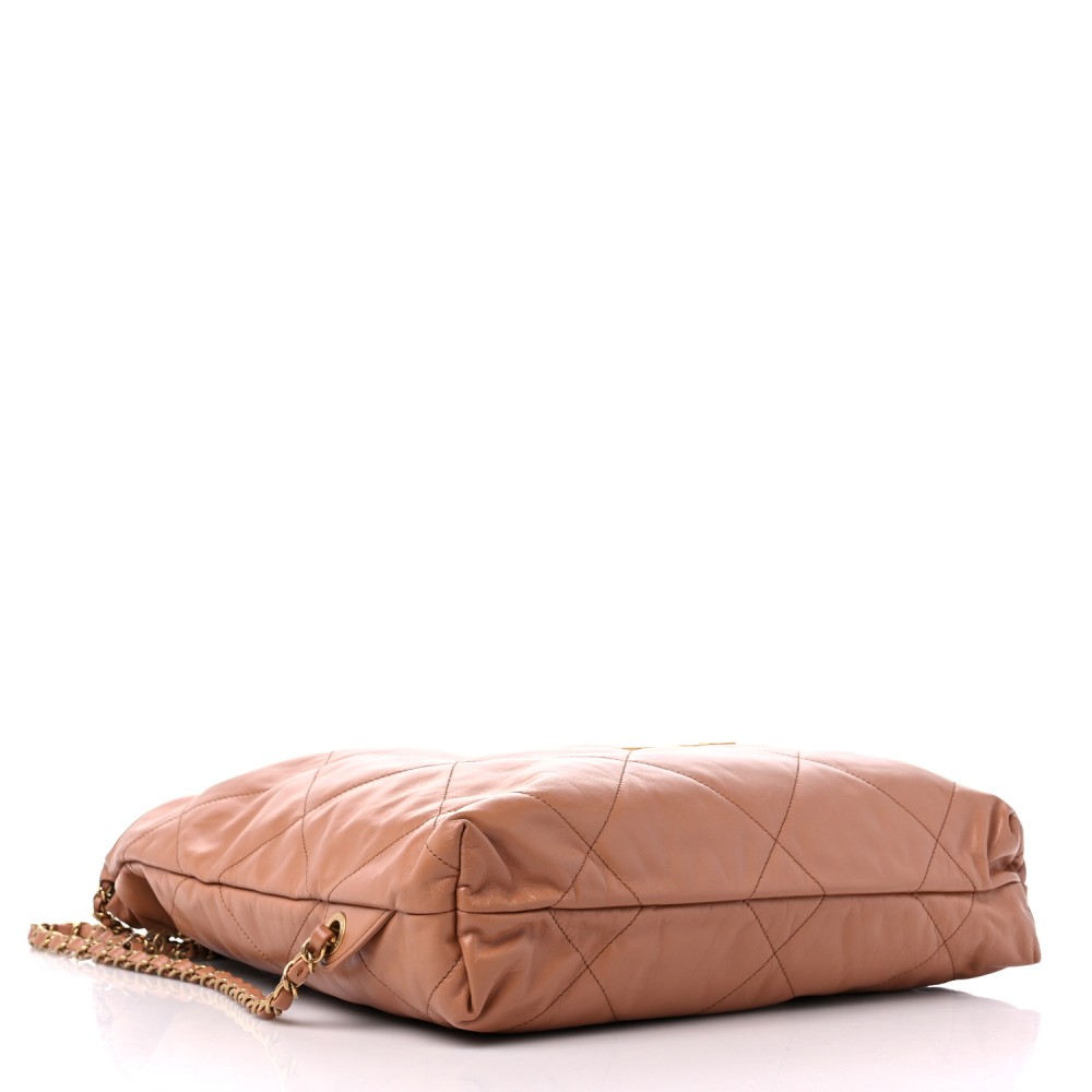 Shiny Calfskin Quilted Chanel 22 Backpack Camel