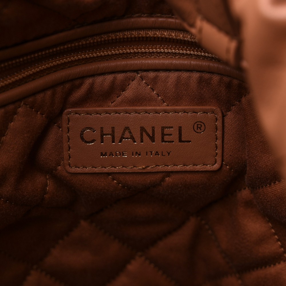 Shiny Calfskin Quilted Chanel 22 Backpack Camel