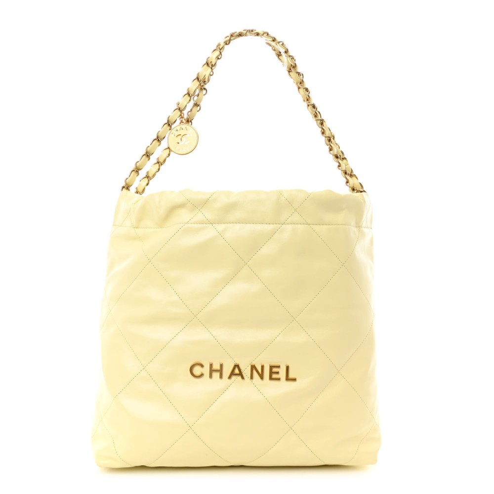 Shiny Calfskin Quilted Small Chanel 22 Light Yellow