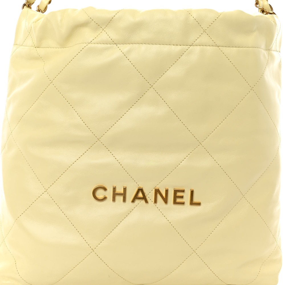 Shiny Calfskin Quilted Small Chanel 22 Light Yellow