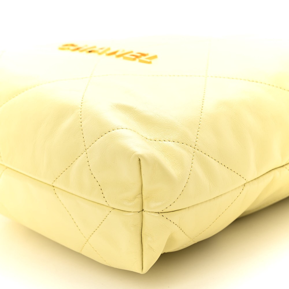 Shiny Calfskin Quilted Small Chanel 22 Light Yellow